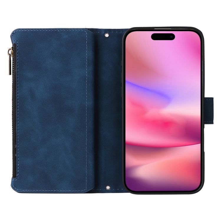 For iPhone 16 Plus Crossbody Multi-card Slot Wallet Zipper Leather Phone Case(Dark Blue) - iPhone 16 Plus Cases by buy2fix | Online Shopping UK | buy2fix