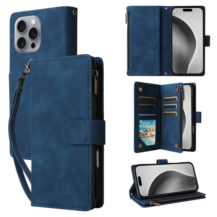 For iPhone 16 Pro Crossbody Multi-card Slot Wallet Zipper Leather Phone Case(Dark Blue) - iPhone 16 Pro Cases by buy2fix | Online Shopping UK | buy2fix