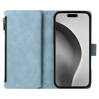 For iPhone 16 Pro Crossbody Multi-card Slot Wallet Zipper Leather Phone Case(Light Blue) - iPhone 16 Pro Cases by buy2fix | Online Shopping UK | buy2fix