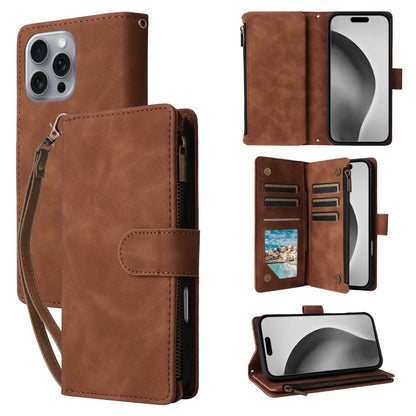 For iPhone 16 Pro Max Crossbody Multi-card Slot Wallet Zipper Leather Phone Case(Brown) - iPhone 16 Pro Max Cases by buy2fix | Online Shopping UK | buy2fix