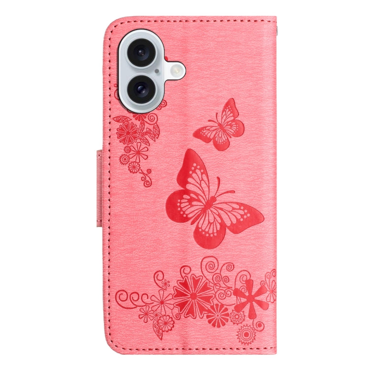 For iPhone 16 Butterfly Embossed Flip Leather Phone Case(Pink) - iPhone 16 Cases by buy2fix | Online Shopping UK | buy2fix