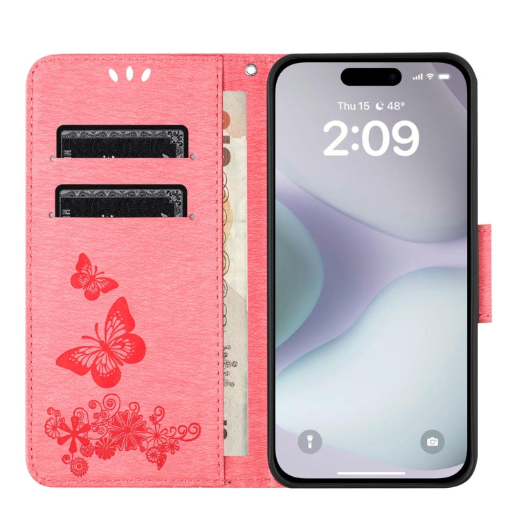 For iPhone 16 Plus Butterfly Embossed Flip Leather Phone Case(Pink) - iPhone 16 Plus Cases by buy2fix | Online Shopping UK | buy2fix