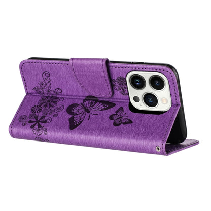 For iPhone 16 Pro Butterfly Embossed Flip Leather Phone Case(Purple) - iPhone 16 Pro Cases by buy2fix | Online Shopping UK | buy2fix