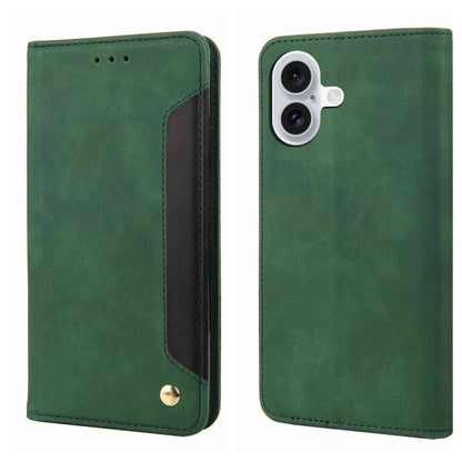 For iPhone 16 Plus Skin Feel Splicing Leather Phone Case(Green) - iPhone 16 Plus Cases by buy2fix | Online Shopping UK | buy2fix