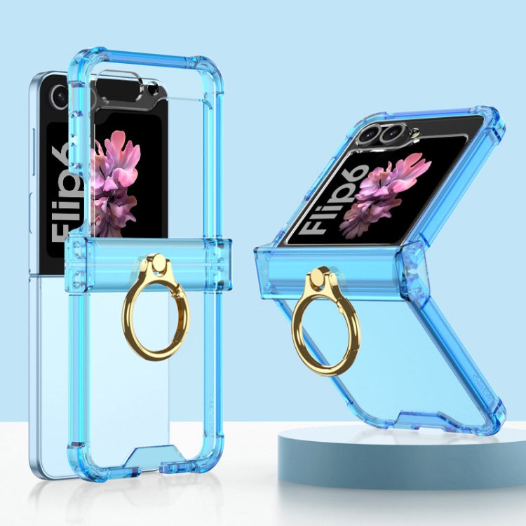 For Samsung Galaxy Z Flip6 Gkk Airbag Hinge Silicone Phone Case with Ring Holder(Transparent Blue) - Galaxy Z Flip6 5G Cases by GKK | Online Shopping UK | buy2fix