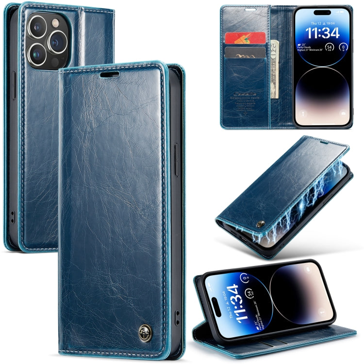 For iPhone 15 Pro Max CaseMe 003 Crazy Horse Texture Leather Phone Case(Blue) - iPhone 15 Pro Max Cases by CaseMe | Online Shopping UK | buy2fix