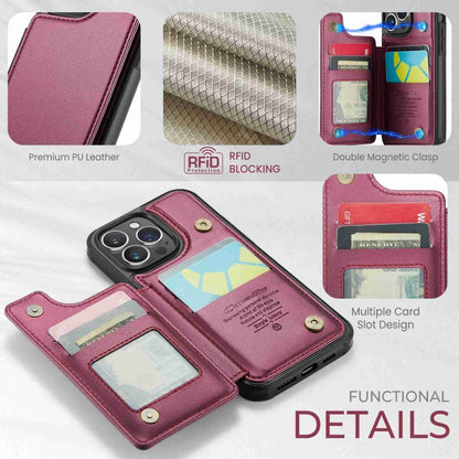 For iPhone 15 Pro Max CaseMe C22 Card Slots Holder RFID Anti-theft Phone Case(Wine Red) - iPhone 15 Pro Max Cases by CaseMe | Online Shopping UK | buy2fix