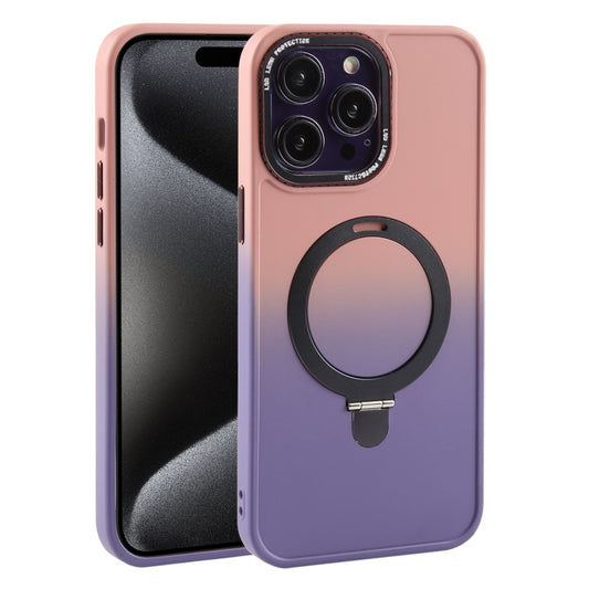 For iPhone 15 Pro Gradient MagSafe Holder Liquid TPU Hybrid PC Phone Case(Pink Purple) - iPhone 15 Pro Cases by buy2fix | Online Shopping UK | buy2fix