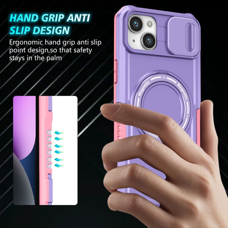 For iPhone 14 Plus Sliding Camshield Magsafe Holder TPU Hybrid PC Phone Case(Pink Purple) - iPhone 14 Plus Cases by buy2fix | Online Shopping UK | buy2fix