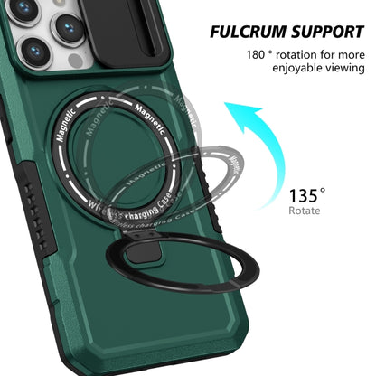 For iPhone 14 Pro Sliding Camshield Magsafe Holder TPU Hybrid PC Phone Case(Deep Green) - iPhone 14 Pro Cases by buy2fix | Online Shopping UK | buy2fix