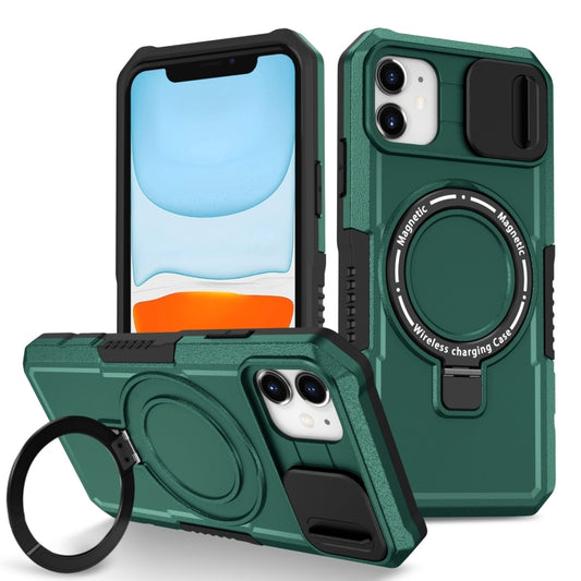 For iPhone 12 Sliding Camshield Magsafe Holder TPU Hybrid PC Phone Case(Deep Green) - iPhone 12 / 12 Pro Cases by buy2fix | Online Shopping UK | buy2fix