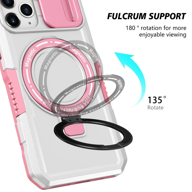 For iPhone 11 Pro Sliding Camshield Magsafe Holder TPU Hybrid PC Phone Case(Pink White) - iPhone 11 Pro Cases by buy2fix | Online Shopping UK | buy2fix