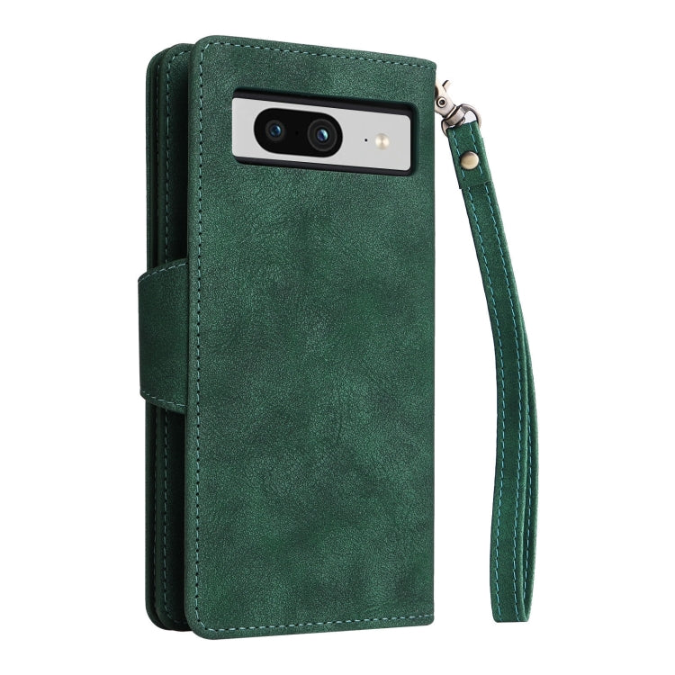 For Google Pixel 8 Rivet Buckle 9 Cards Three Fold Leather Phone Case(Green) - Google Cases by buy2fix | Online Shopping UK | buy2fix