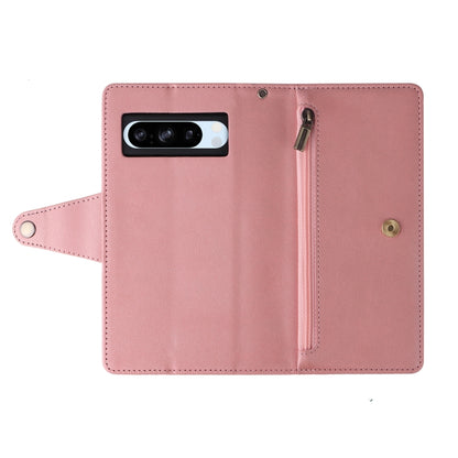 For Google Pixel 8a Rivet Buckle 9 Cards Three Fold Leather Phone Case(Rose Gold) - Google Cases by buy2fix | Online Shopping UK | buy2fix