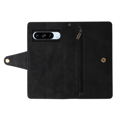 For Google Pixel 8a Rivet Buckle 9 Cards Three Fold Leather Phone Case(Black) - Google Cases by buy2fix | Online Shopping UK | buy2fix