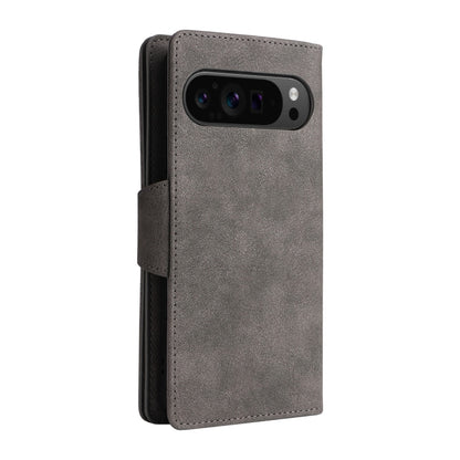 For Google Pixel 9 Pro Rivet Buckle 9 Cards Three Fold Leather Phone Case(Grey) - Google Cases by buy2fix | Online Shopping UK | buy2fix