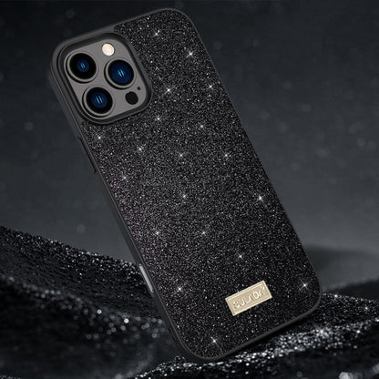 For iPhone 16 Pro SULADA Glittery PC Hybrid TPU Handmade Leather Phone Case(Black) - iPhone 16 Pro Cases by SULADA | Online Shopping UK | buy2fix