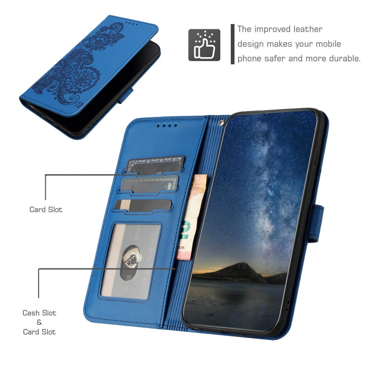 For Motorola Moto E13 Datura Flower Embossed Flip Leather Phone Case(Blue) - Motorola Cases by buy2fix | Online Shopping UK | buy2fix