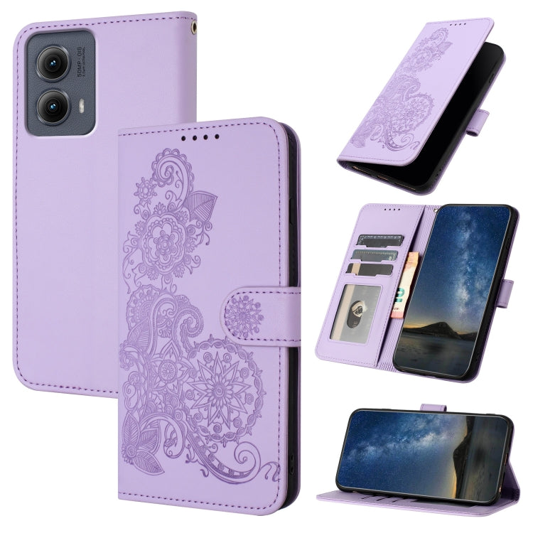 For Motorola Edge 5G 2024 Datura Flower Embossed Flip Leather Phone Case(Purple) - Motorola Cases by buy2fix | Online Shopping UK | buy2fix