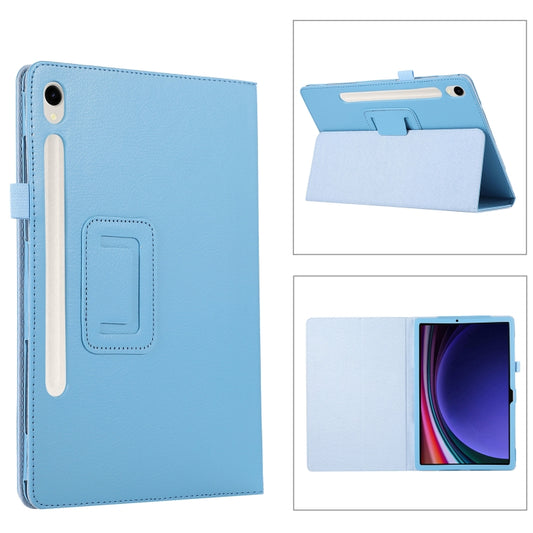 For Samsung Galaxy Tab S9 Litchi Texture Leather Tablet Case with Holder(Sky Blue) - Other Galaxy Tab PC by buy2fix | Online Shopping UK | buy2fix