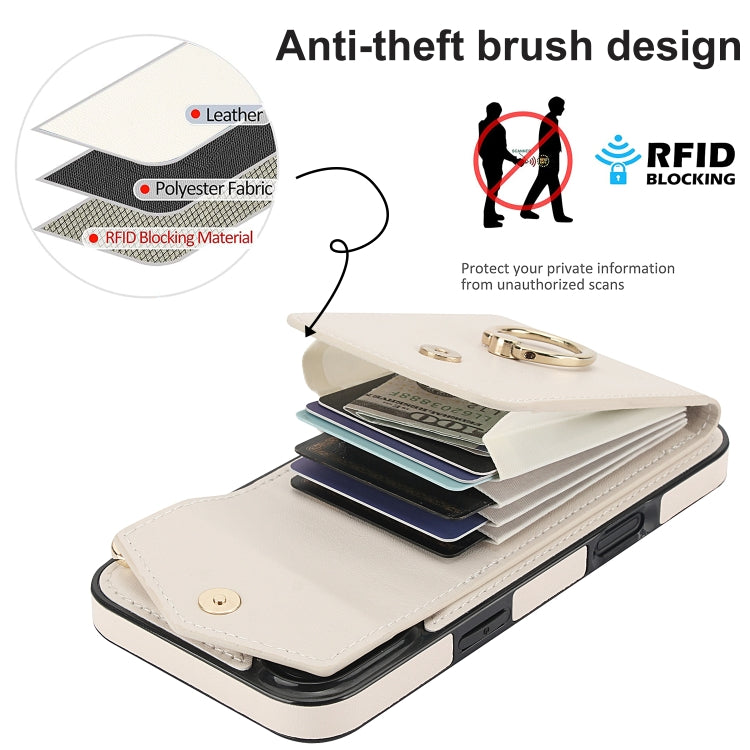 For iPhone 16 Plus Ring Holder RFID Card Slot Phone Case(Beige) - iPhone 16 Plus Cases by buy2fix | Online Shopping UK | buy2fix