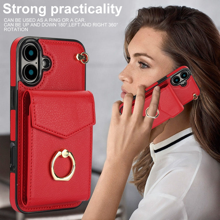 For iPhone 16 Plus Ring Holder RFID Card Slot Phone Case(Red) - iPhone 16 Plus Cases by buy2fix | Online Shopping UK | buy2fix