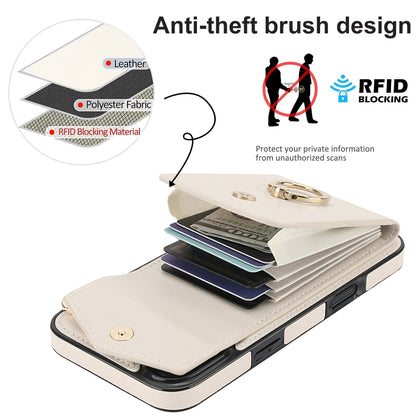 For iPhone 16 Ring Holder RFID Card Slot Phone Case(Beige) - iPhone 16 Cases by buy2fix | Online Shopping UK | buy2fix