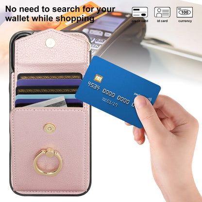 For iPhone 16 Ring Holder RFID Card Slot Phone Case(Rose Gold) - iPhone 16 Cases by buy2fix | Online Shopping UK | buy2fix