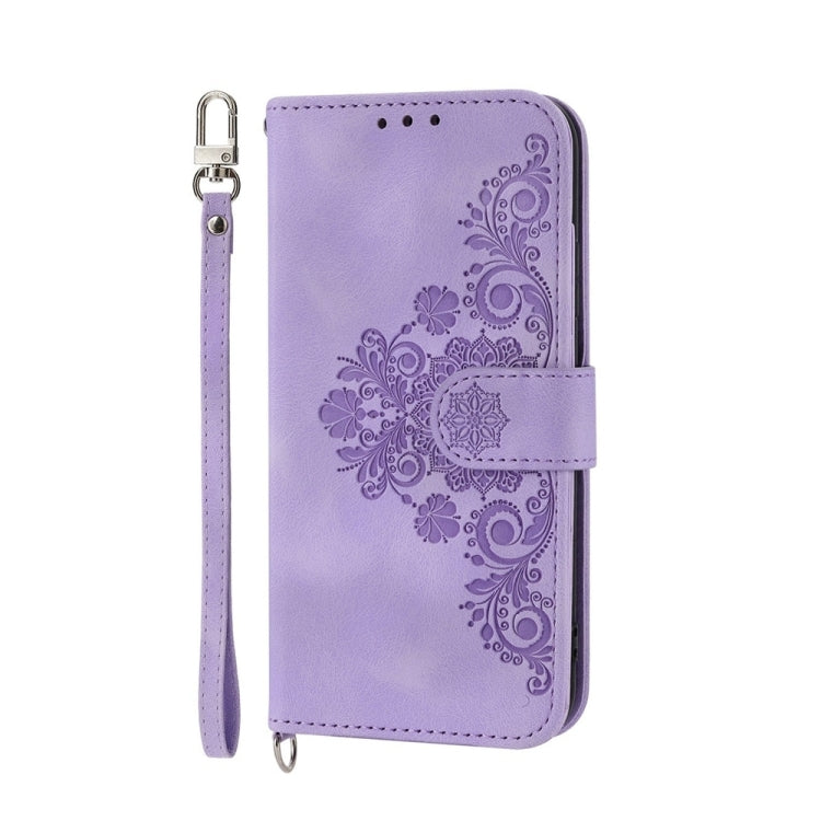 For Motorola Moto G Stylus 5G 2024 Skin-feel Flowers Embossed Wallet Leather Phone Case(Purple) - Motorola Cases by buy2fix | Online Shopping UK | buy2fix