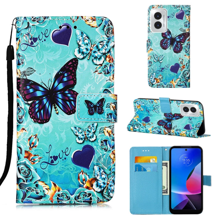 For Motorola Moto G Play 4G 2024 Colored Drawing Pattern Plain Weave Leather Phone Case(Caring Butterfly) - Motorola Cases by buy2fix | Online Shopping UK | buy2fix