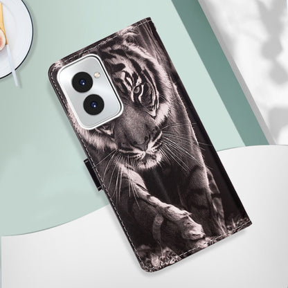 For Motorola Moto G Power 5G 2024 Colored Drawing Pattern Plain Weave Leather Phone Case(Black And White Tiger) - Motorola Cases by buy2fix | Online Shopping UK | buy2fix