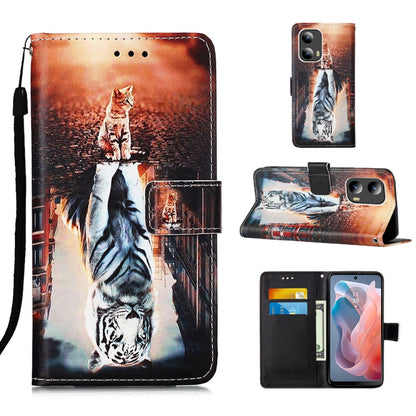 For Motorola Moto G Play 5G 2024 Colored Drawing Pattern Plain Weave Leather Phone Case(Cats And Tigers) - Motorola Cases by buy2fix | Online Shopping UK | buy2fix