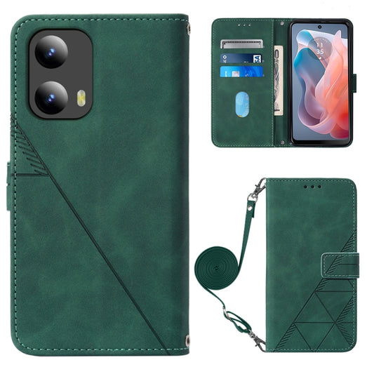 For Motorola Moto G Play 5G 2024 Crossbody 3D Embossed Flip Leather Phone Case(Dark Green) - Motorola Cases by buy2fix | Online Shopping UK | buy2fix