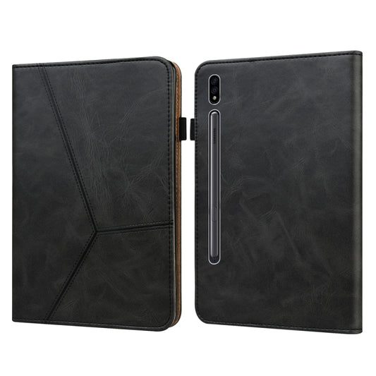 For Samsung Galaxy Tab S9+ / S9 FE+ Solid Color Stripe Embossed Leather Tablet Case(Black) - Galaxy Tab S9 FE+ by buy2fix | Online Shopping UK | buy2fix