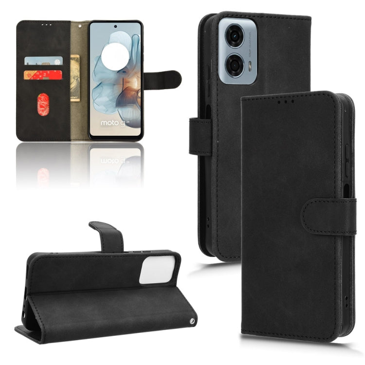 For Motorola Moto G Power 5G 2024 Skin Feel Magnetic Flip Leather Phone Case(Black) - Motorola Cases by buy2fix | Online Shopping UK | buy2fix