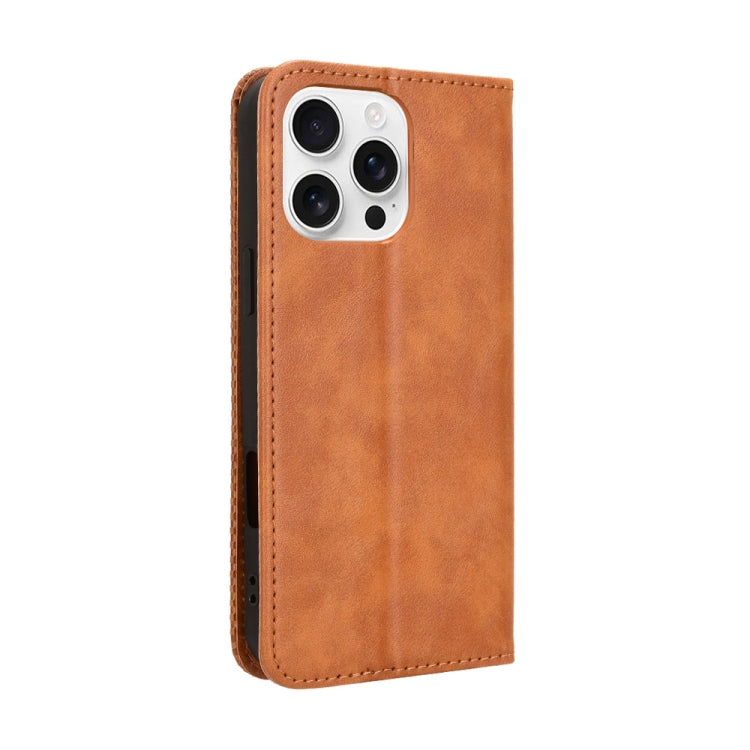 For iPhone 16 Pro Magnetic Buckle Retro Texture Leather Phone Case(Brown) - iPhone 16 Pro Cases by buy2fix | Online Shopping UK | buy2fix