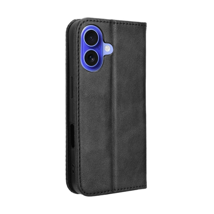 For iPhone 16 Plus Magnetic Buckle Retro Texture Leather Phone Case(Black) - iPhone 16 Plus Cases by buy2fix | Online Shopping UK | buy2fix