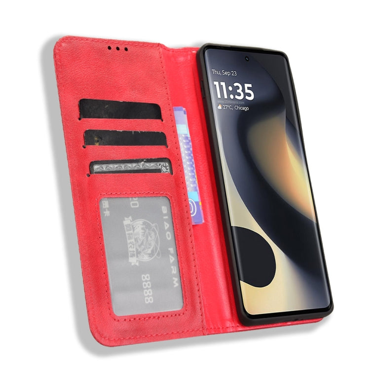 For Motorola Edge 2024 5G Magnetic Buckle Retro Texture Leather Phone Case(Red) - Motorola Cases by buy2fix | Online Shopping UK | buy2fix