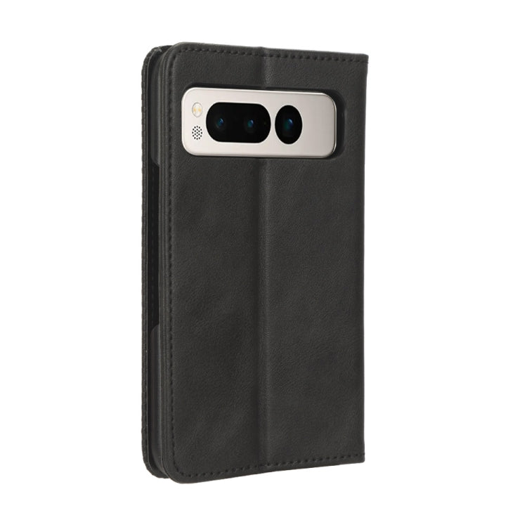 For Google Pixel Fold Magnetic Buckle Retro Texture Leather Phone Case(Black) - Google Cases by buy2fix | Online Shopping UK | buy2fix