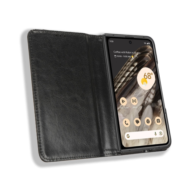 For Google Pixel Fold Magnetic Buckle Retro Texture Leather Phone Case(Black) - Google Cases by buy2fix | Online Shopping UK | buy2fix