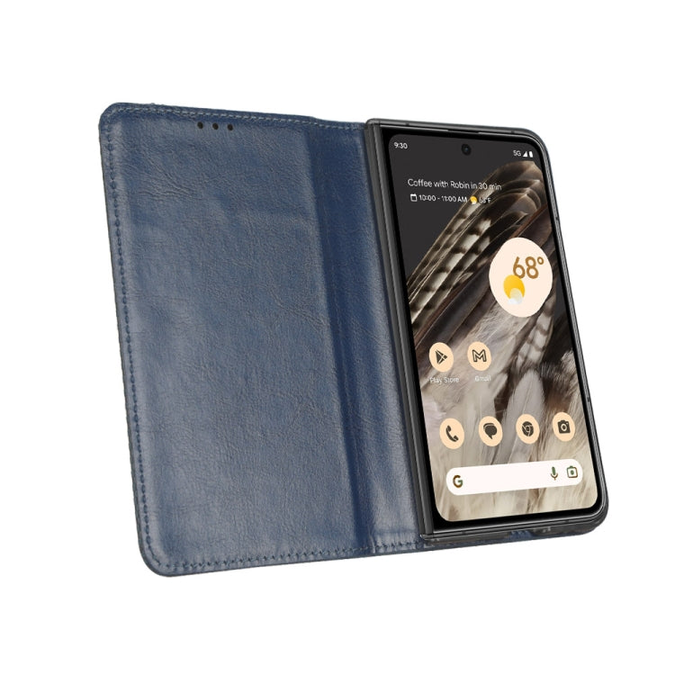 For Google Pixel Fold Magnetic Buckle Retro Texture Leather Phone Case(Blue) - Google Cases by buy2fix | Online Shopping UK | buy2fix