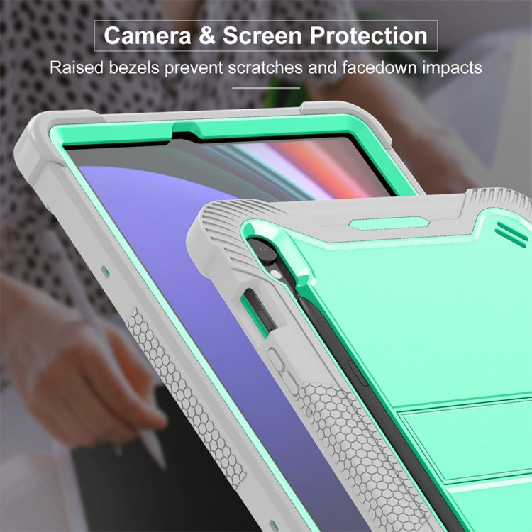 For Samsung Galaxy Tab S9 Shockproof Silicone Hybrid PC Tablet Case with Holder(Mint Green + Grey) - Galaxy Tab S9 Cases by buy2fix | Online Shopping UK | buy2fix