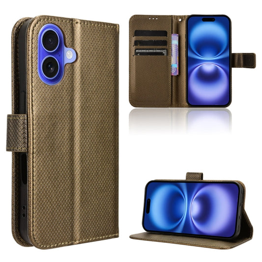 For iPhone 16 Plus Diamond Texture Leather Phone Case(Brown) - iPhone 16 Plus Cases by buy2fix | Online Shopping UK | buy2fix