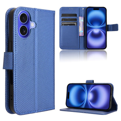 For iPhone 16 Diamond Texture Leather Phone Case(Blue) - iPhone 16 Cases by buy2fix | Online Shopping UK | buy2fix