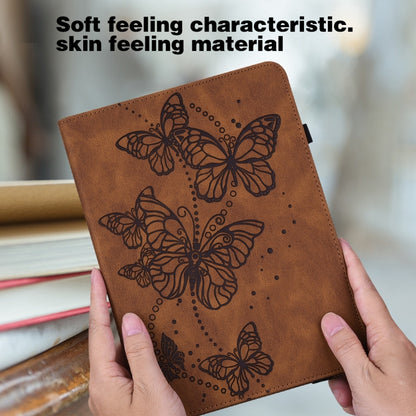 For Samsung Galaxy Tab S9 Embossed Butterfly Pattern Horizontal Flip Leather Tablet Case(Brown) - Galaxy Tab S9 Cases by buy2fix | Online Shopping UK | buy2fix