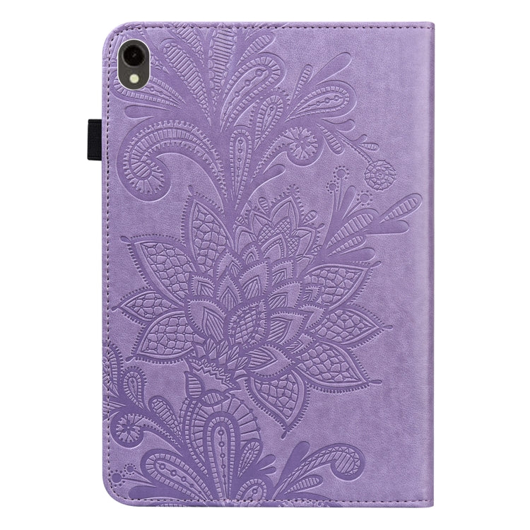 For Samsung Galaxy Tab S9 Lace Flower Embossing Pattern PU Tablet Case(Purple) - Galaxy Tab S9 Cases by buy2fix | Online Shopping UK | buy2fix