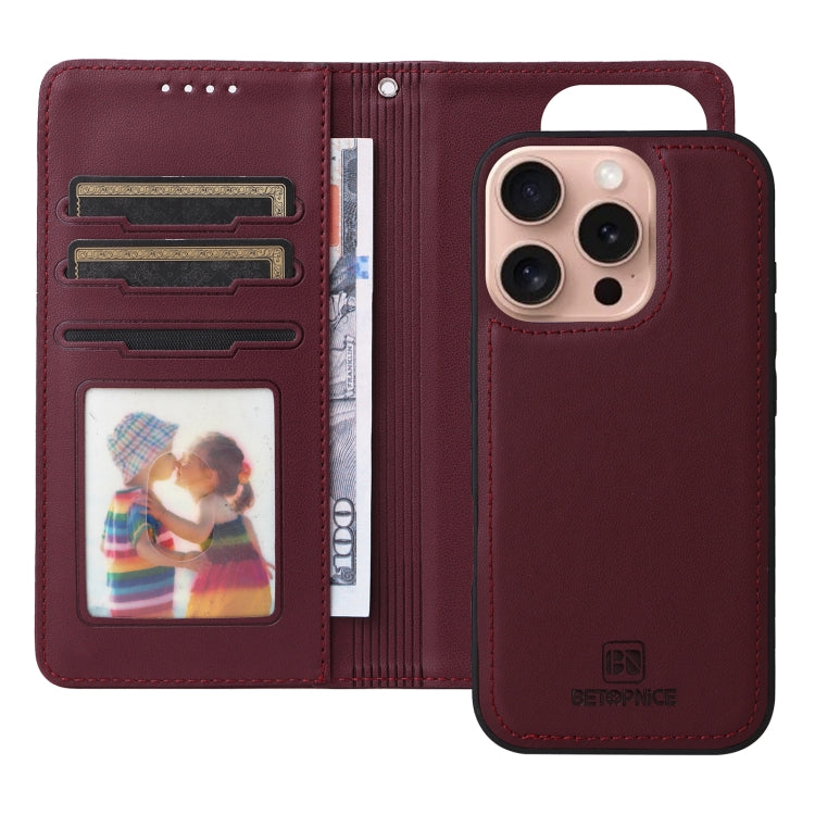 For iPhone 16 Pro BETOPNICE BN-005 2 in 1 Detachable Imitate Genuine Leather Phone Case(Wine Red) - iPhone 16 Pro Cases by BETOPNICE | Online Shopping UK | buy2fix