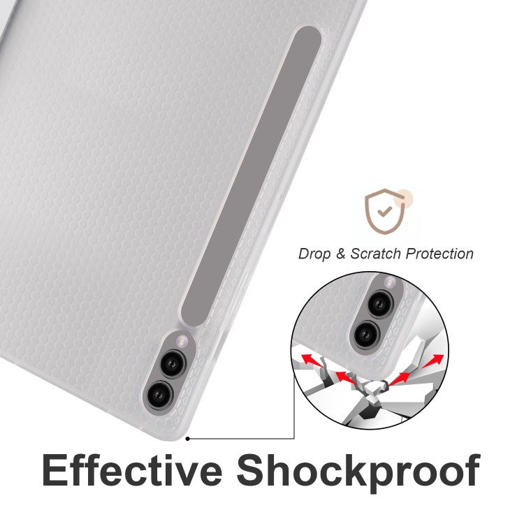 For Samsung Galaxy Tab S9+ 3-folding Transparent TPU Smart Leather Tablet Case with Pen Slot(Grey) - Galaxy Tab S9+ Cases by buy2fix | Online Shopping UK | buy2fix