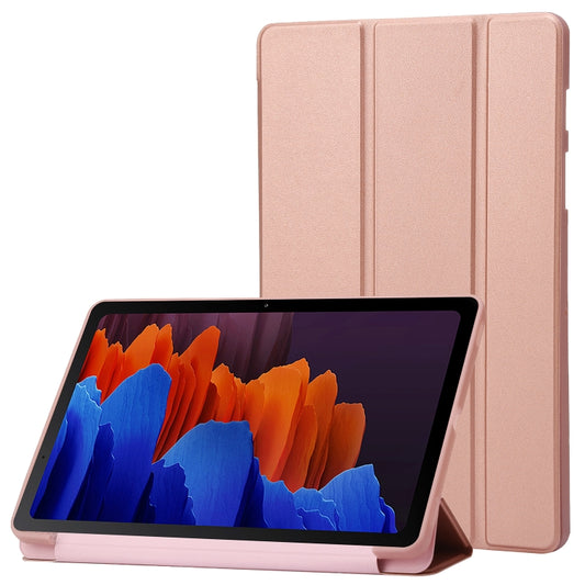 For Samsung Galaxy Tab S9 3-Fold Holder Silicone Leather Tablet Case(Rose Gold) - Galaxy Tab S9 Cases by buy2fix | Online Shopping UK | buy2fix