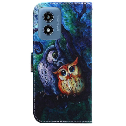 For Motorola Moto G Play 4G 2024 Coloured Drawing Flip Leather Phone Case(Oil Painting Owl) - Motorola Cases by buy2fix | Online Shopping UK | buy2fix